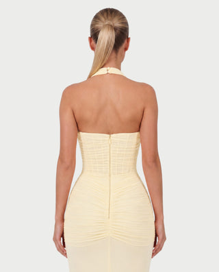 MELODINA Corset Halter Ruffle Maxi Dress