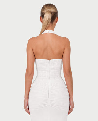 MELODINA Corset Halter Ruffle Maxi Dress