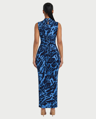 VENESIA Leopard Print Lace-Up Corset Maxi Dress