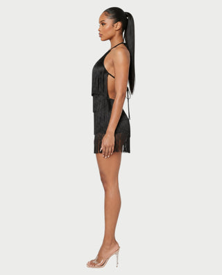 SHELLA Tassel Fringe Tie-Back Halter Mini Dress
