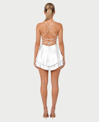 TANIYA Satin Lace-Up Open-Back Mini Dress
