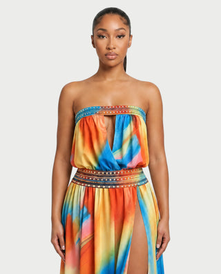 MARYAM Strapless Cut-Out High Slit Maxi Dress