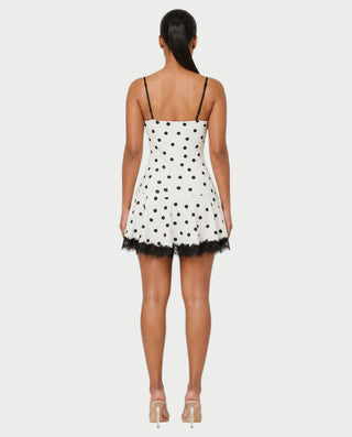 LOANA Lace Bust Polka Dot Flared Mini Dress