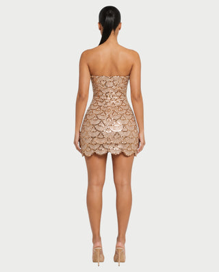 ADELISA Scalloped Sequin Strapless Bodycon Mini Dress