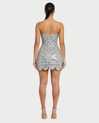 ADELISA Scalloped Sequin Strapless Bodycon Mini Dress