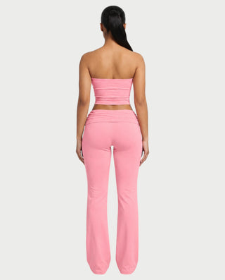 SHERYA Strapless Tube Top & Foldover Flare Pants Set