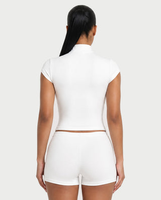 AYESHA Mock Neck Hook-Front Top & Mini Shorts Set