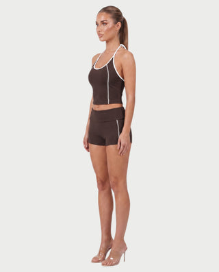 NAZIYA Open-Back Halter Top & Foldover Shorts Set