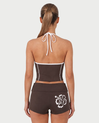 NAZIYA Open-Back Halter Top & Foldover Shorts Set