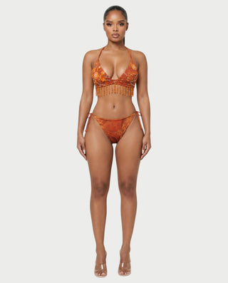 LARIYA Embellished Floral Three-Piece Bikini Set