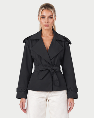 LURIA Wide Lapel Belted Short Trench Coat