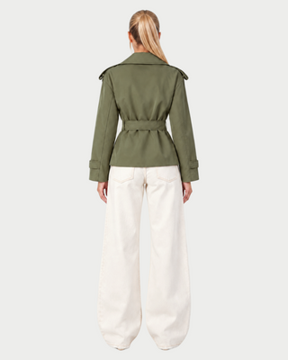 LURIA Wide Lapel Belted Short Trench Coat