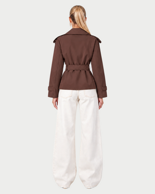 LURIA Wide Lapel Belted Short Trench Coat