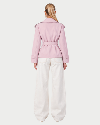 LURIA Wide Lapel Belted Short Trench Coat