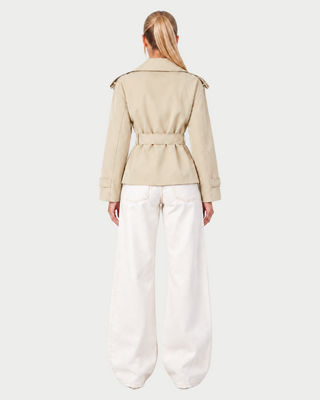 LURIA Wide Lapel Belted Short Trench Coat