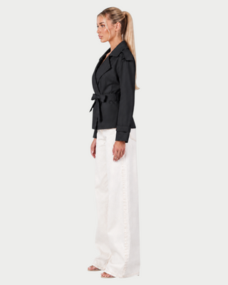 LURIA Wide Lapel Belted Short Trench Coat