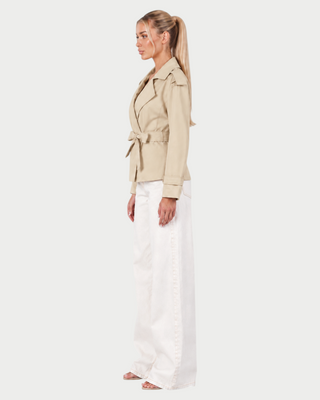 LURIA Wide Lapel Belted Short Trench Coat