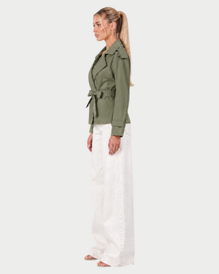 LURIA Wide Lapel Belted Short Trench Coat