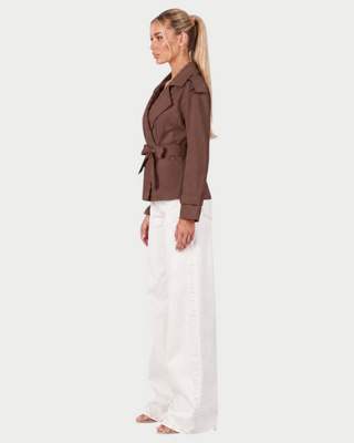 LURIA Wide Lapel Belted Short Trench Coat