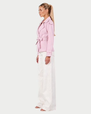 LURIA Wide Lapel Belted Short Trench Coat