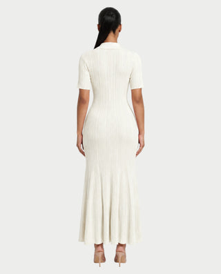 TINLEY Collared Button-Front Ribbed Knit Pocket Maxi Dress