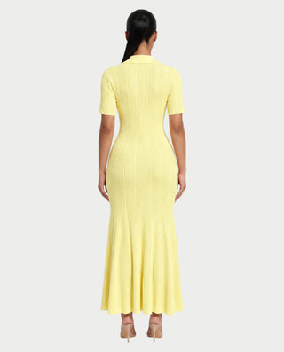 TINLEY Collared Button-Front Ribbed Knit Pocket Maxi Dress