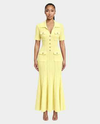 TINLEY Collared Button-Front Ribbed Knit Pocket Maxi Dress