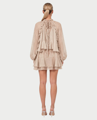 NAVIA Ruffle Mock Neck Long Sleeve Mini Dress