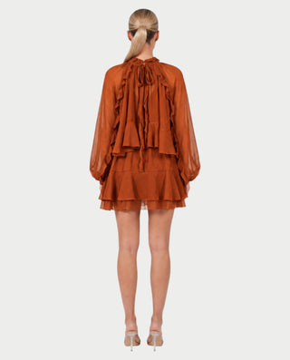 NAVIA Ruffle Mock Neck Long Sleeve Mini Dress