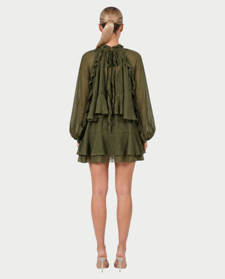 NAVIA Ruffle Mock Neck Long Sleeve Mini Dress