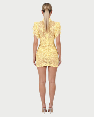ODETTE Mock Neck Sheer Lace Bodycon Mini Dress