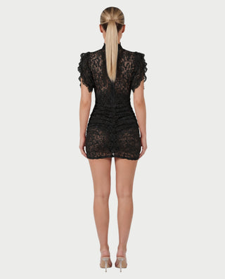ODETTE Mock Neck Sheer Lace Bodycon Mini Dress