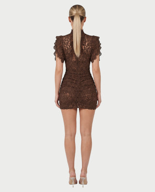 ODETTE Mock Neck Sheer Lace Bodycon Mini Dress