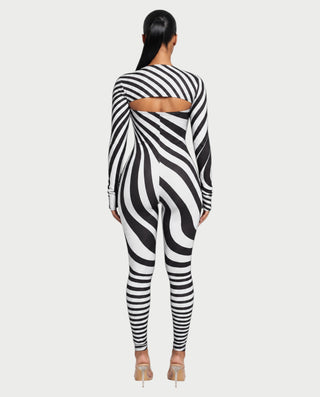 NOVIE Swirl Strapless Jumpsuit & Cropped Shrug Set