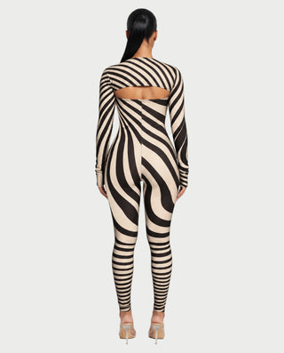 NOVIE Swirl Strapless Jumpsuit & Cropped Shrug Set