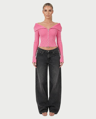 ARMINDA Washed Off-Shoulder Foldover Knit Sweater