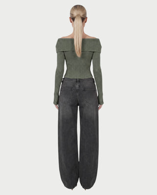 ARMINDA Washed Off-Shoulder Foldover Knit Sweater