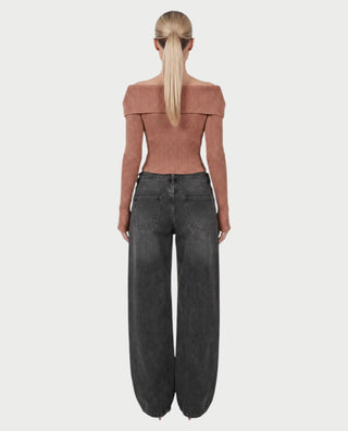 ARMINDA Washed Off-Shoulder Foldover Knit Sweater