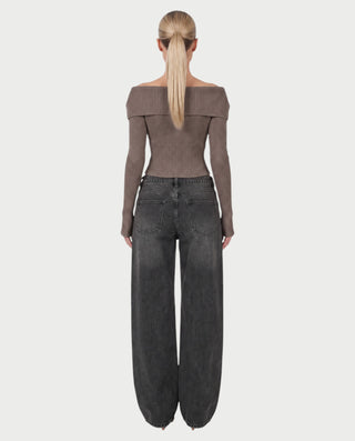 ARMINDA Washed Off-Shoulder Foldover Knit Sweater