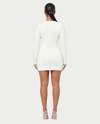 AUSTINA Deep V-Neck Button-Front Long Sleeve Mini Dress