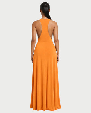 Vestido largo con cintura fruncida LORAINE