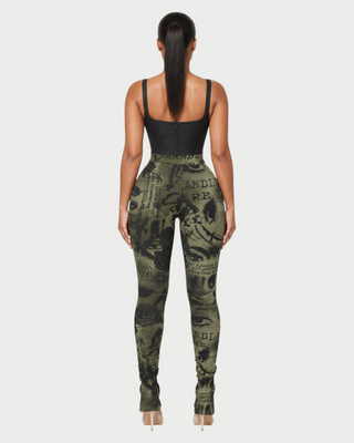 VENICE Vintage Print Slit-Leg Hem Pants