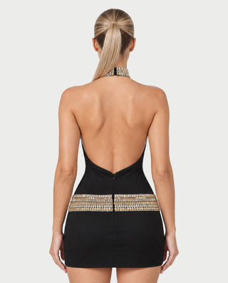 JIMENA Rhinestone High Neck Bodycon Mini Dress