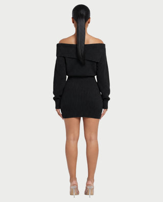 GIAVANNA Off-Shoulder Ribbed Knit Long Sleeve Mini Dress
