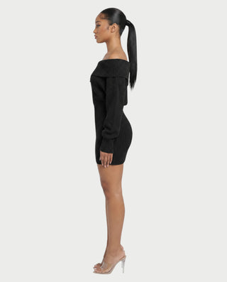 GIAVANNA Off-Shoulder Ribbed Knit Long Sleeve Mini Dress
