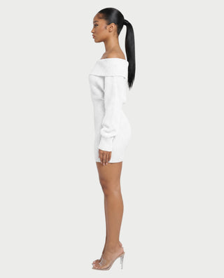 GIAVANNA Off-Shoulder Ribbed Knit Long Sleeve Mini Dress
