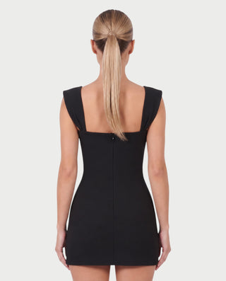 LENNOX Square Neck Gold Buckle Belted Mini Dress