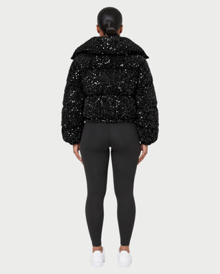 RENYA Sequin Hooded Cropped Zip-Up Puffer Jacket