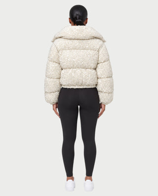 RENYA Sequin Hooded Cropped Zip-Up Puffer Jacket