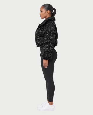 RENYA Sequin Hooded Cropped Zip-Up Puffer Jacket
